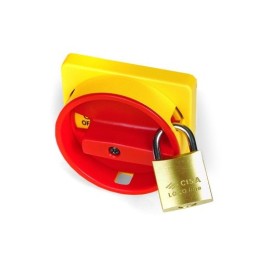 Желтая площадка 67х67 - красная ручка B64 22мм с замком для серии А AZ6601 DKC