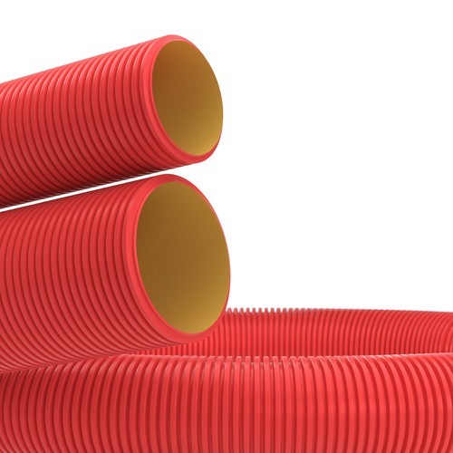 Двустенная труба ПНД гибкая для кабельной канализации д.63мм с протяжкой, SN13, в бухте 50м, цвет красный 121963 DKC