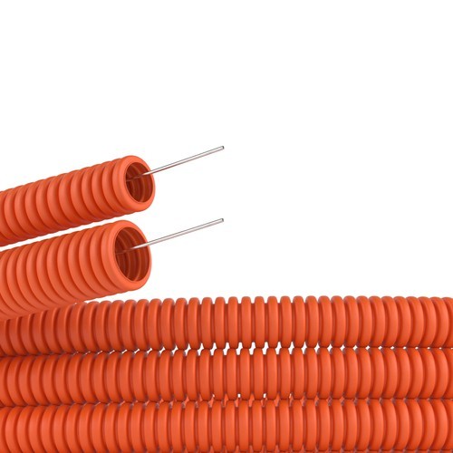 Труба ПНД гибкая гофр. д.25мм, лёгкая с протяжкой, 50м, цвет оранжевый 71925 DKC