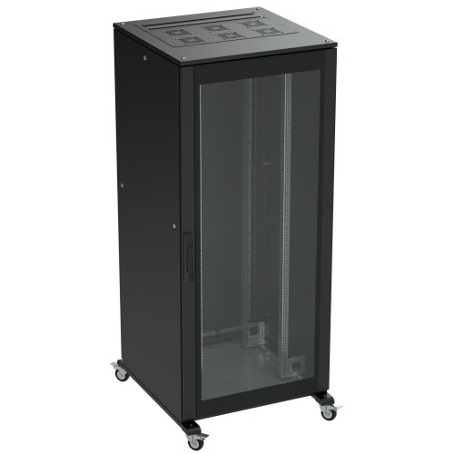 R5IT4761GSB ДКС - Напольный шкаф 47U 600х1000 двери стекло/сплошная, укомплектован вводом и заглушками RAL 9005
