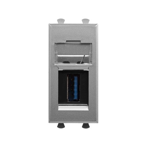 4404301 ДКС - USB 3.0 розетка модульная, тип А-А, "Avanti", "Закаленная сталь", 1модуль
