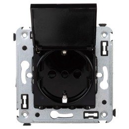 Розетка с крышкой в стену, 2P+E, "Avanti", "Черный квадрат" 4402013 DKC
