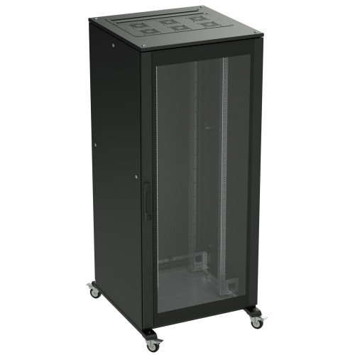 R5IT4788GSB ДКС - Напольный шкаф 47U 800х800 двери стекло/сплошная, укомплектован вводом и заглушками RAL 9005
