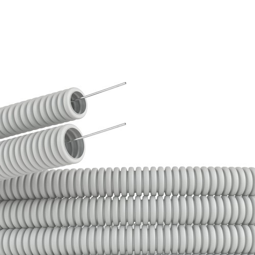 91916 ДКС - Труба ПВХ гибкая гофр. д.16мм, лёгкая с протяжкой, 100м, цвет серый