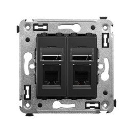 Телефонная розетка RJ-12 в стену двойная, "Avanti", "Черный матовый" 4412314 DKC
