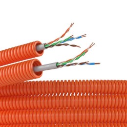 Электротруба ПНД гибкая гофрированная д. 16 мм, цвет оранжевый, с кабелем витая пара 5EU/UTP нг(А)-HF, 100 м 7EU916100 DKC
