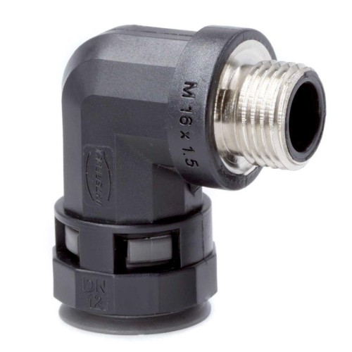 PAZ12M16N ДКС - Муфта 90 грд. труба-коробка с металлической резьбой DN 12 мм, М16х1,5, полиамид, цвет черный
